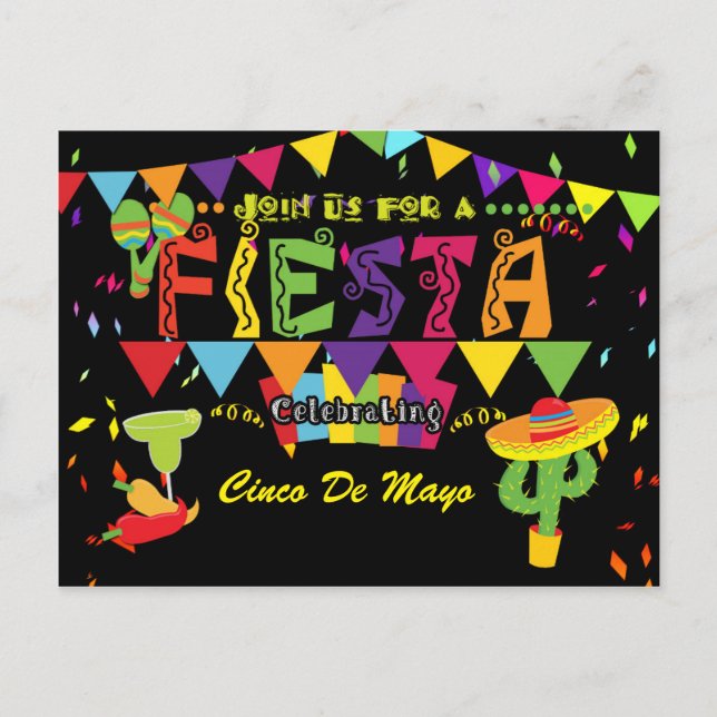 Fiesta Colorée Cinco De Mayo Invitation Carte Post (Devant)