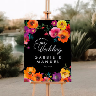 Fiesta Colorful Floral Black Mariage Affiche de bi