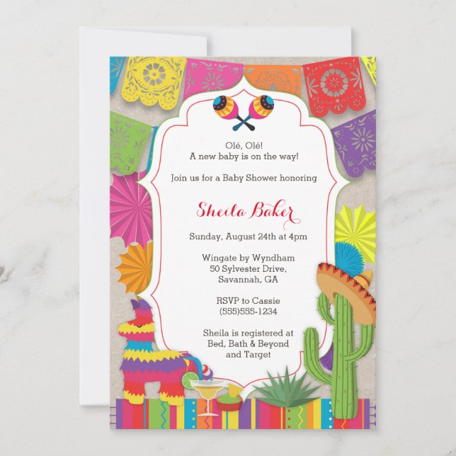 Fiesta de baby shower ! Invitation orienté (Devant)