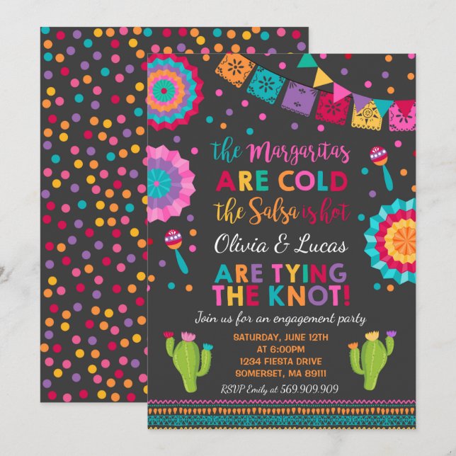 Fiesta Engagement Party Invitation Parti Mexicain (Devant / Derrière)