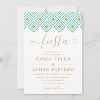 Fiesta Faire-part de mariage, Bleu et Or