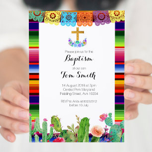 Fiesta Floral Baptême Christening Carte d'invitati