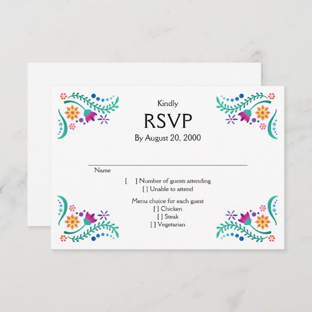 Fiesta Floral Mariage Quinceañera RSVP (Devant / Derrière)