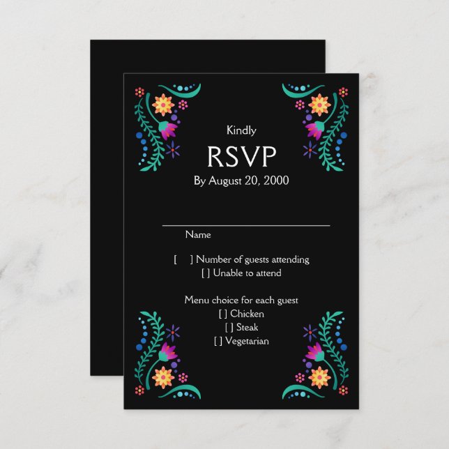 Fiesta Floral Mariage Quinceañera RSVP (Devant / Derrière)