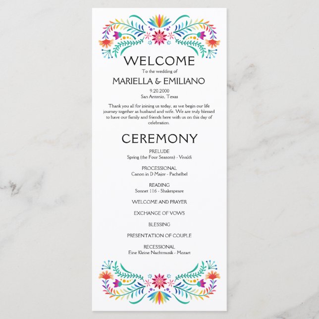 Fiesta Floral Wedding Programme (Devant)