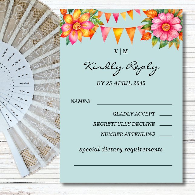 Fiesta florale colorée Mariage mexicain Carte RSVP (Créateur téléchargé)