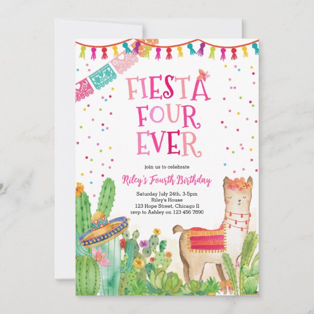 Fiesta Four Ever Girl Quatrième invitation anniver (Devant)