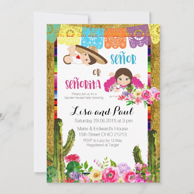 Fiesta Genre Révéler Invitation Señor Ou Señorita (Devant)