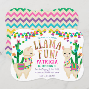 Fiesta Llama Fun fête d'anniversaire Invitation