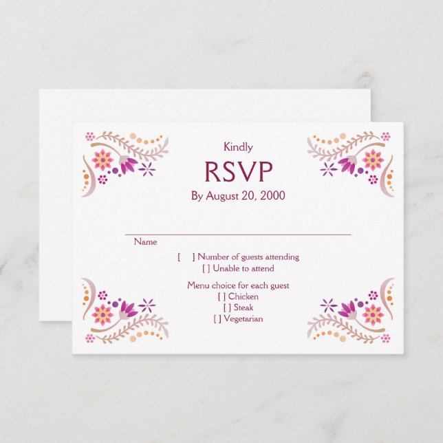 Fiesta Mariage rose Quinceañera RSVP (Devant / Derrière)