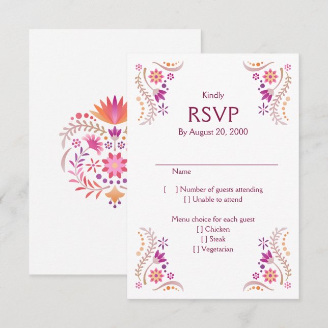 Fiesta Mariage rose Quinceañera RSVP (Devant / Derrière)