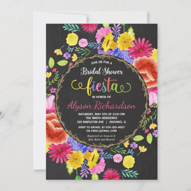 Fiesta nuptiale invitation aquarelles florales (Devant)