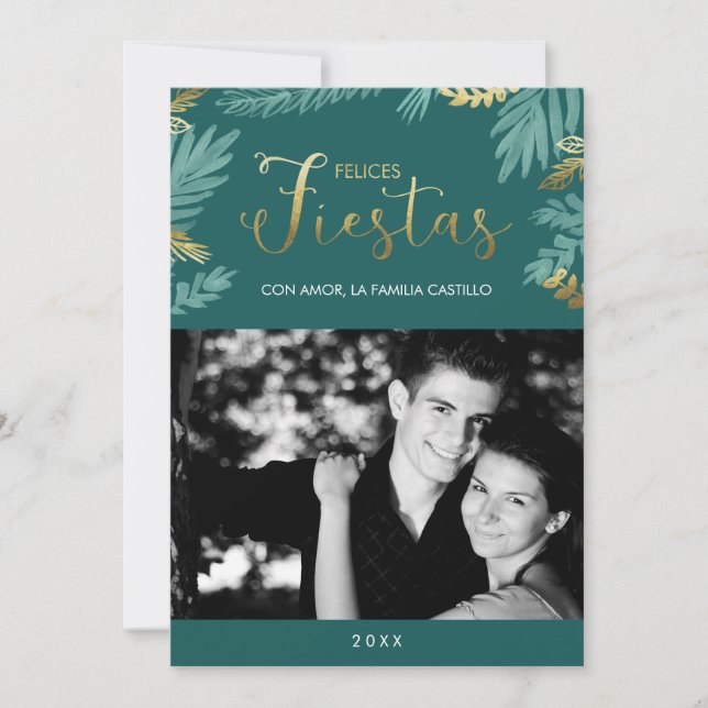 Fiestas Gold et Green Felices Photo Holiday Card (Devant)