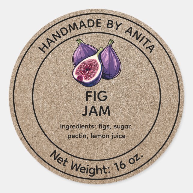 Fig Jam Jelly Jar Étiquette Kraft Style papier (Devant)