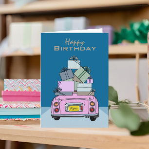 Figarations Pink Figaro Voiture Bonne Carte Annive