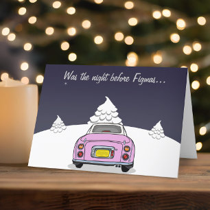 Figaro rose Figaro voiture Noël Carte de vacances