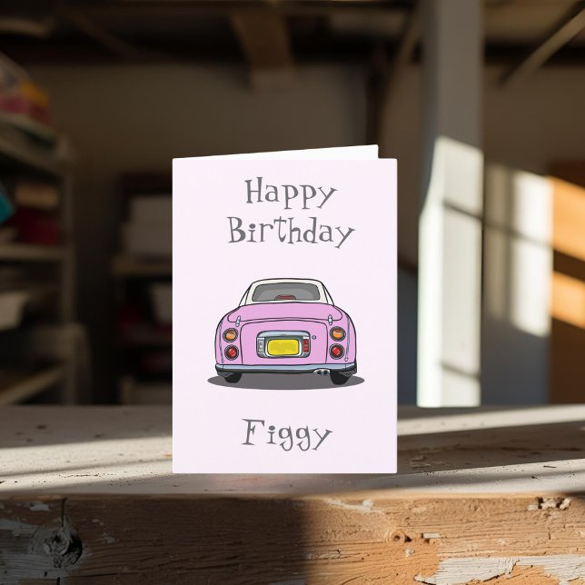 Figaro rose voiture Figaro carte d'anniversaire (A cute pink figaro birthday card to send to your pink figgy (or your pink figaro loving friend))