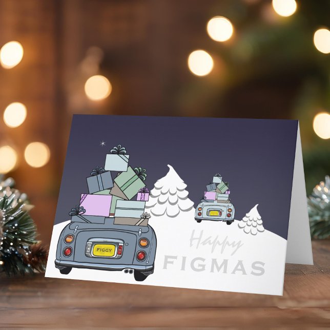Figaro Voiture Bonne Figmas Carte de Noël (Happy Fig-mas! A fun figgy themed christmas card to send to your car! (or your figgy loving friends))