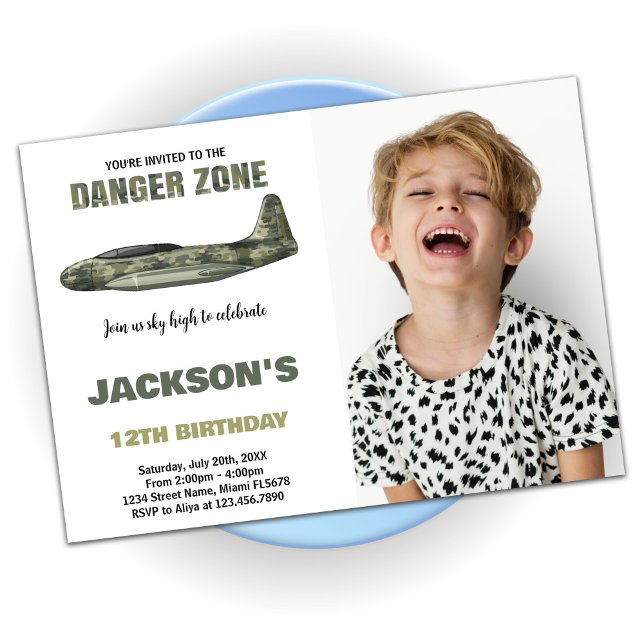 Fighter Jet Invitations d'anniversaire Dark Green  (Fighter Jet Birthday Invitations Dark Green Photo)