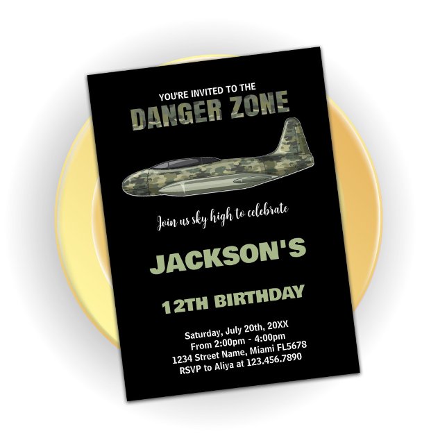 Fighter Jet Invitations d'anniversaire Dark Green  (Fighter Jet Birthday Invitations Dark Green Black)