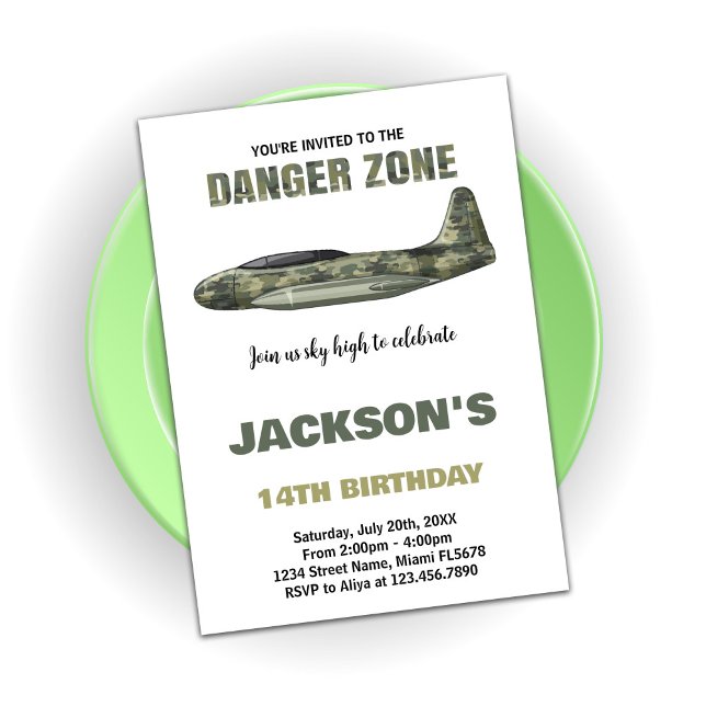 Fighter Jet Invitations d'anniversaire Dark Green (Fighter Jet Birthday Invitations Dark Green)