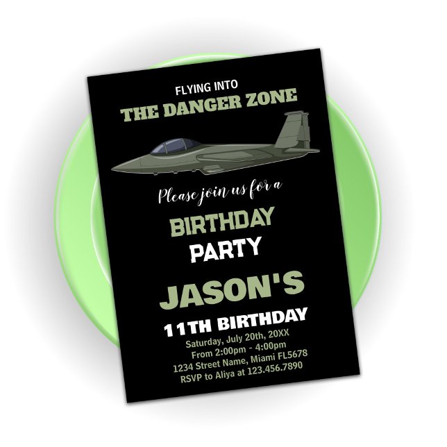 Fighter Jet Invitations d'anniversaire Green Dark (Fighter Jet Birthday Invitations Green Dark)