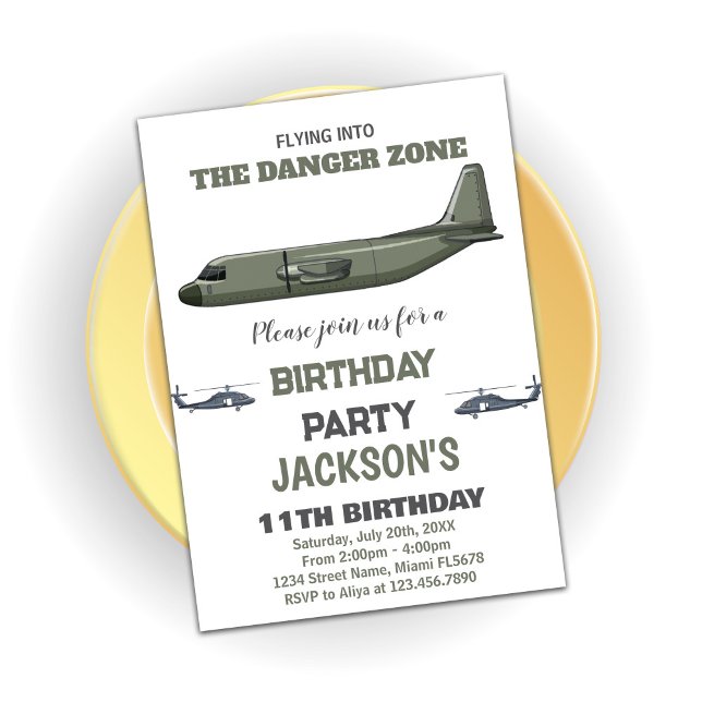 Fighter Jet Invitations d'anniversaire Green Dark (Fighter Jet Birthday Invitations Green Dark)