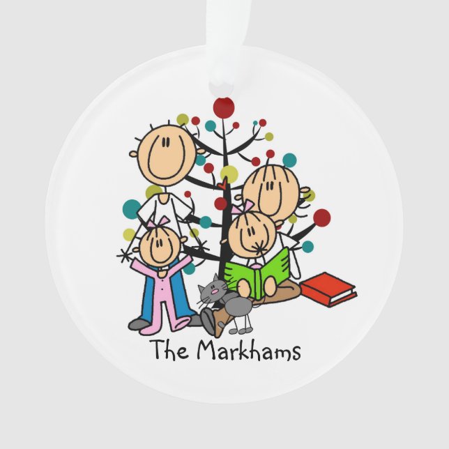 Figure de bâton Parents, 2 Filles, Ornement de cha (devant)