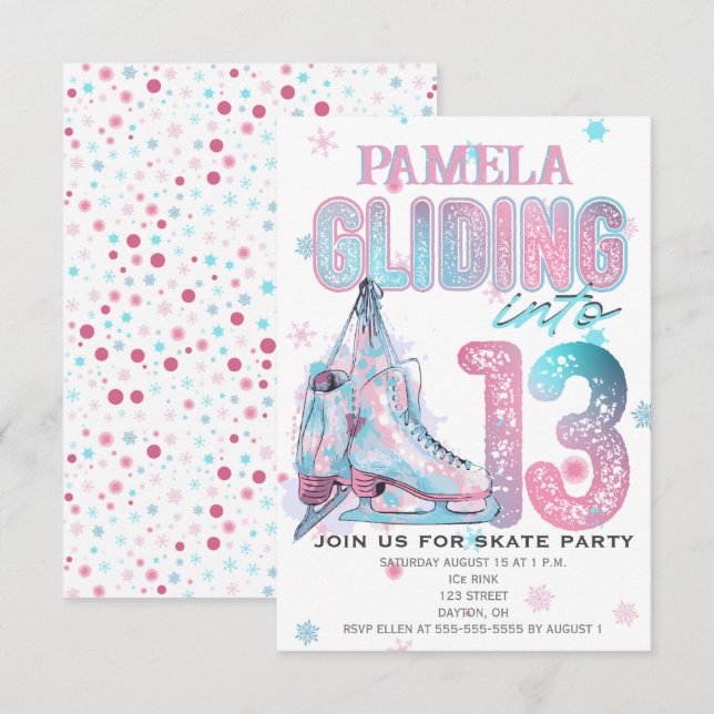 Figure Patinage 13e invitation de fête d'anniversa (Devant / Derrière)