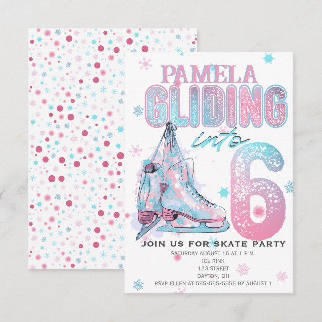 Figure Patinage 6e invitation de fête d'anniversai (Devant / Derrière)
