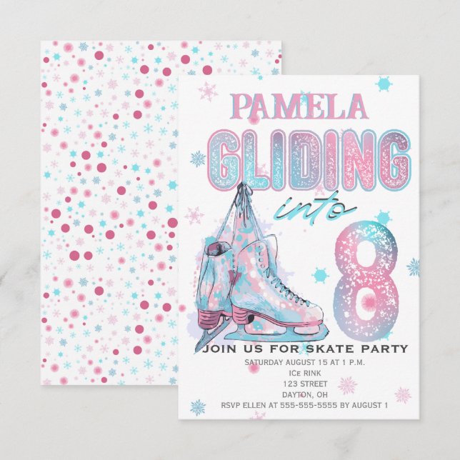 Figure Patinage 8e invitation de fête d'anniversai (Devant / Derrière)
