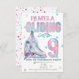Figure Patinage 9e invitation de fête d'anniversai