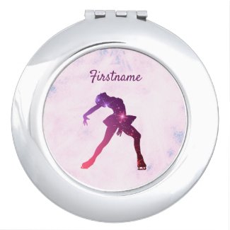 Figure skater Pink and Purple star woman Compact Mirror