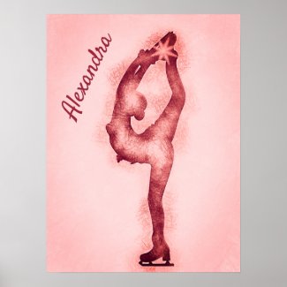 Figure skater poster Biellmann pencil drawing pink