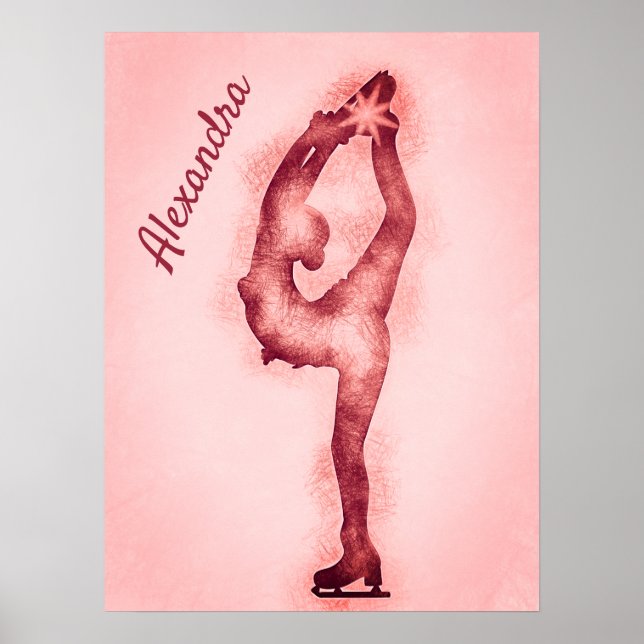 Figure skater poster Biellmann pencil drawing pink (Devant)