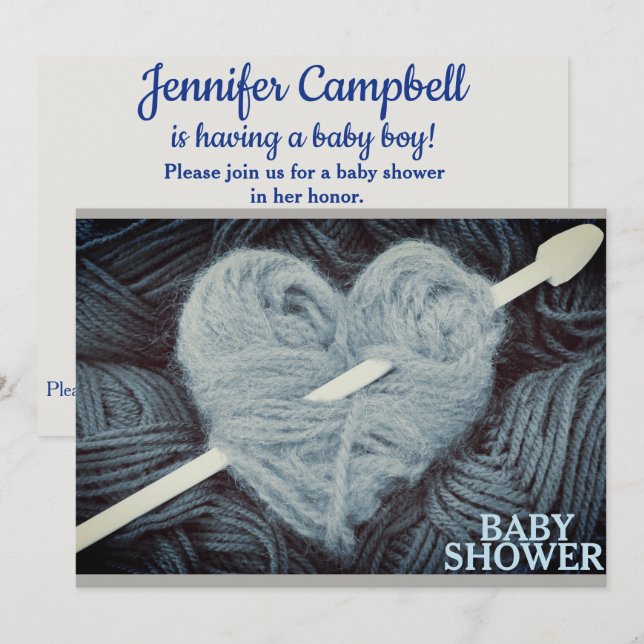 fil bleu en forme de coeur invitation à la douche  (Devant / Derrière)