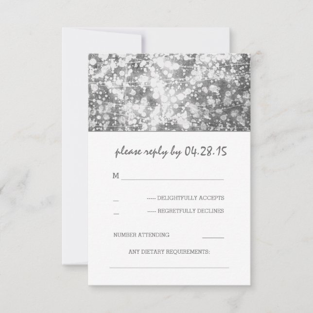 fil d'argent lumières mariage cartes RSVP (Devant)