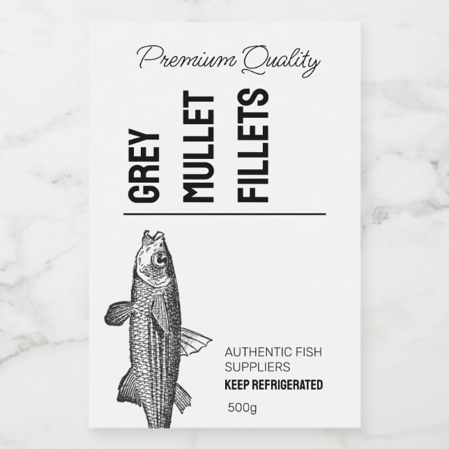 Filets de poissons de Mullet gris Étiquette de pro (Étiquettes simples)