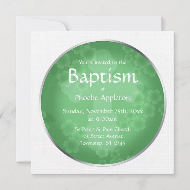 Filiale Florale Jade Green Baptism Invitations (Devant)