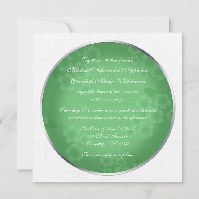 Filigrane florale Jade Green Wedding Invitations (Devant)