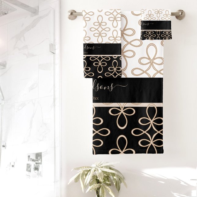 Filigree Motif Monogramme élégant élégant (Filigree Pattern Monogram Stylish Elegant Bath Towel Set)