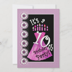 Fille 10e anniversaire Invitation fête PINK Bougie