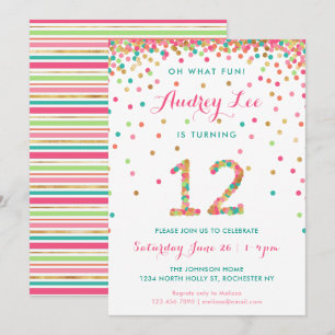 Fille 12e anniversaire Invitation douzième anniver