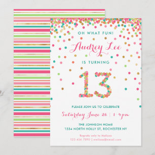 Fille 13e anniversaire Invitation treizième annive