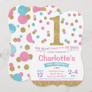 Fille 1er Anniversaire Invitation Pink & Gold Conf