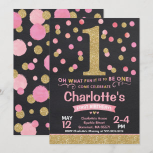 Fille 1er Anniversaire Invitation Pink & Gold Conf