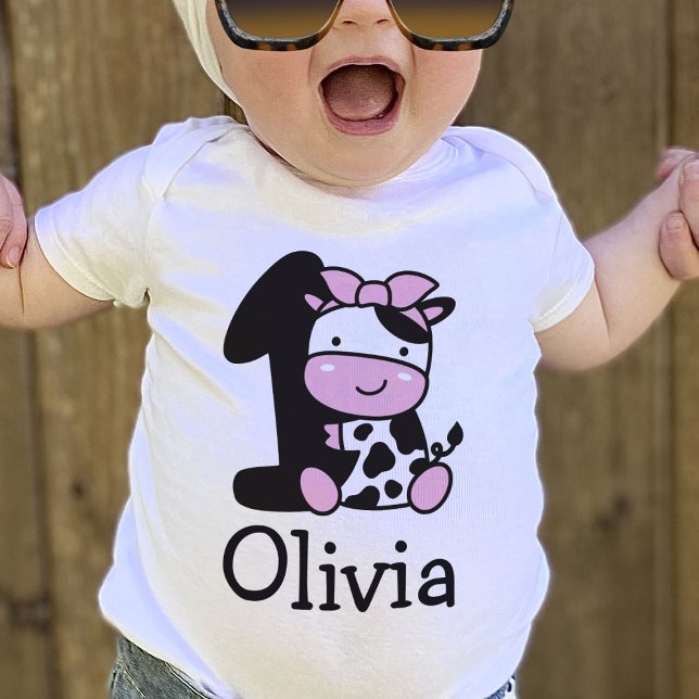 Fille 1er Anniversaire Vache Numéro 1 T-shirt (Créateur téléchargé)