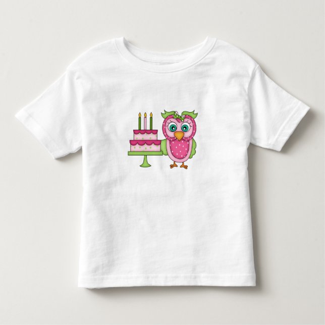 Fille 2T ~ T-shirt Chouette d'anniversaire rose (Devant)