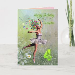 Fille 4 ans, fleur carte d'anniversaire fée