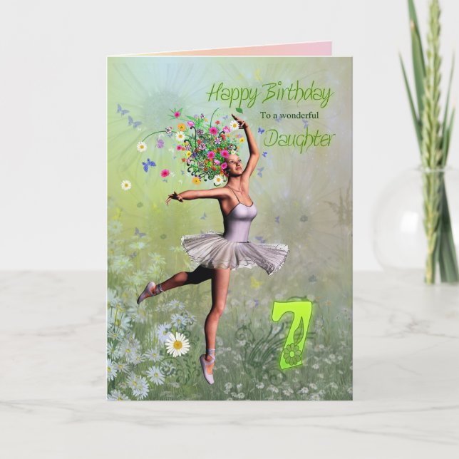 Fille 7 ans, fleur fée carte d'anniversaire (Devant)
